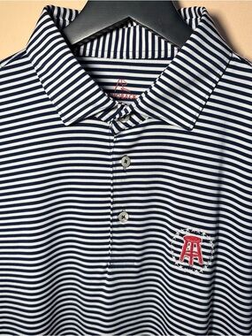 Rhoback Barstool Polo Men’s Large Blue Striped Performance Shirt